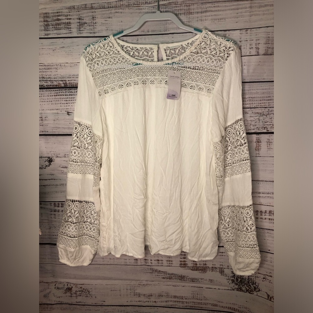 Lascana White Lace Flutter Sleeve Blouse NWT - Picture 3 of 16
